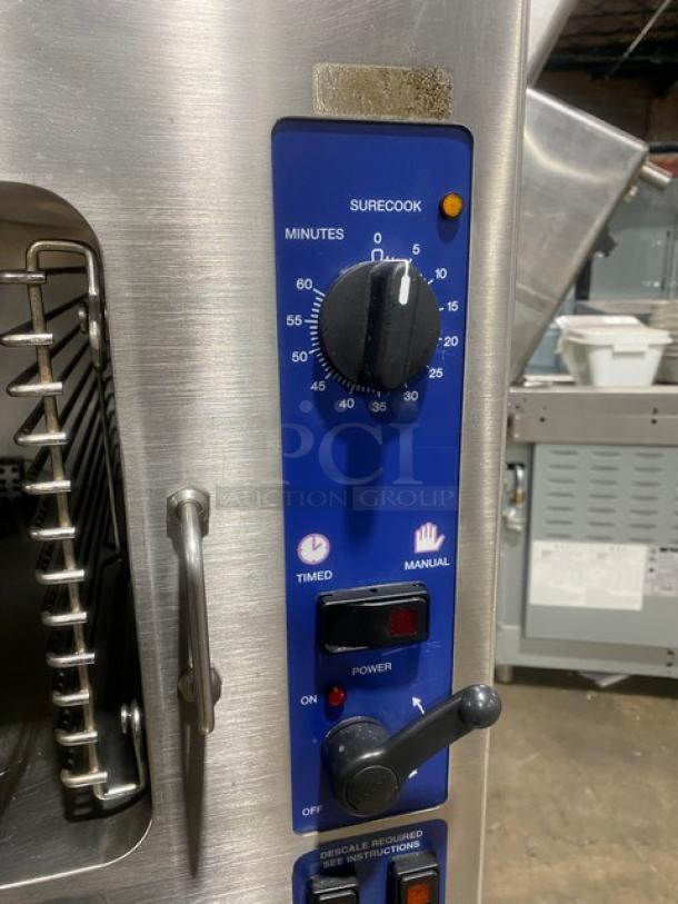 Cleveland Range Enodis Series Commercial Stainless Steel Natural Gas Powered Dual Compartment Convection Steamer! With SureCook Controls! With Built In Pan Holding Racks! Model: 24CGA6.2S SN: WC 87823-04I-01! 120V 1 Phase! On Legs! - Image 7 of 10