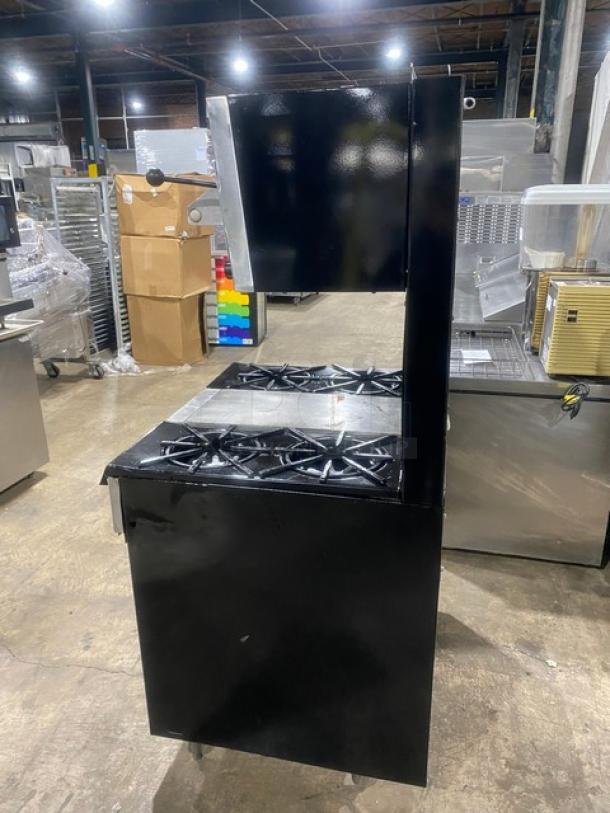 Garland Commercial Stainless Steel Natural Gas Powered 4 Burner Range/Center Flat Griddle & Oven Combo! With Back Splash & Garland Natural Gas Powered Overhead Salamander Broiler/Cheese Melter! On Legs! - Image 3 of 10