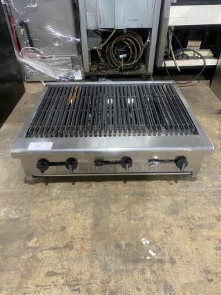 Radiance By Turbo Air Commercial Stainless Steel Natural Gas Powered 36" Countertop Char Broiler! With Cast Iron Grates! With Individual Controls! Model: TARB-36! On Legs!