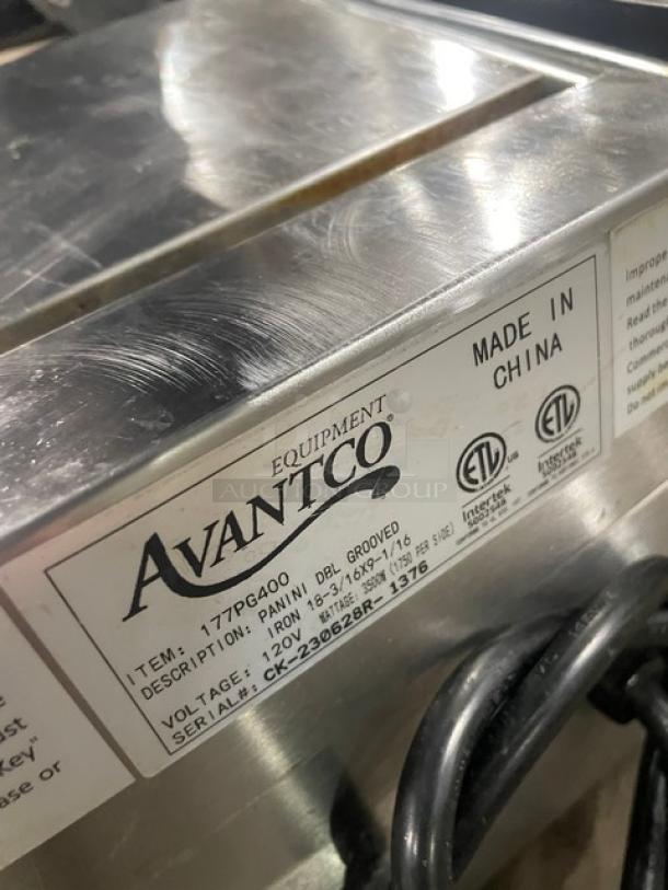 Avantco Commercial Stainless Steel Electric Powered Countertop Dual Panini/Sandwich Press Grill! With Grooved Cast Iron Grate Plates! With Thermostatic Controls! Model: 177PG400 SN: CK-230628R-1376! 120V X2! - Image 7 of 8