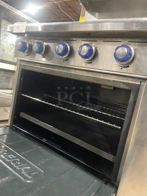 Imperial Commercial Stainless Steel Electric Powered 6 Burner Hot Plate Range/Oven Combo! With Back Splash & Overhead Salamander Shelf! With Wired Oven Rack! - Image 7 of 8