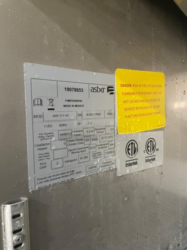 Asber Commercial Stainless Steel Solid Single Door Reach In Refrigerator! With Poly Coated Wire Racks! Model: ARR 17 F HC SN: 8102117905! 115V 1 Phase! On Casters! - Image 7 of 9