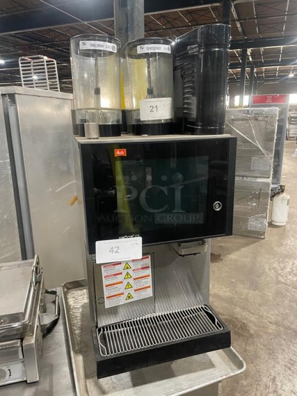 Melitta Cafina CT8 Series Commercial Stainless Steel Countertop Automatic Coffee/Latte/Espresso Machine! With Touch Screen Control Monitor! With 2 Hoppers! Model: CT8-2G-2TF-WO-0-1IS SN: 53581! 208V 2 Phase! On Legs! - Image 1 of 9