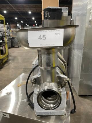 Fleetwood Commercial Stainless Steel Electric Powered Countertop Meat Grinder! With Grinder Head Attachment! Model: M-12-S SN: D.01.10092! 115V 1 Phase! On Non-Slip Grip Feet!