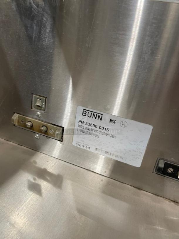 Bunn Starbucks Style Commercial Stainless Steel Countertop Dual Soft Heat Coffee Brewer! With Hot Water Dispenser! Model: DUAL SH DBC SN: DUAL085099! 120/208V 1 Phase! On Legs! - Image 6 of 7