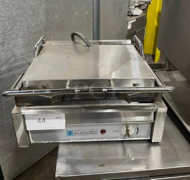 Eurodib Commercial Stainless Steel Electric Powered Countertop Panini/Sandwich Press Grill! With Grooved Grate Plates! With Handles! Model: SFE02345-120! 120V 1 Phase! - Image 1 of 8