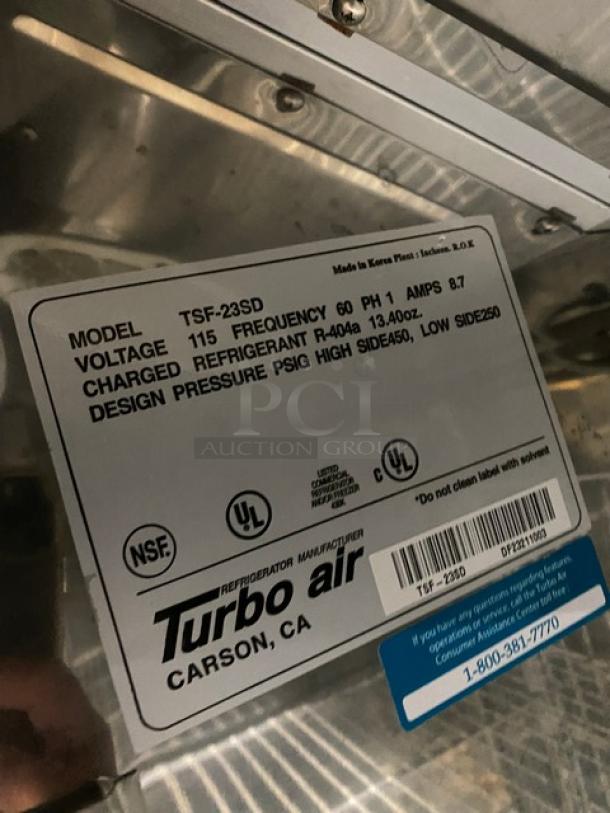Turbo-Air Commercial Stainless Steel Solid Single Door Reach In Deluxe Freezer! Energy Star Certified! With Poly Coated Wire Racks! Model: TSF-23SD SN: DF23211003! 115V 1 Phase! On Casters! - Image 7 of 10