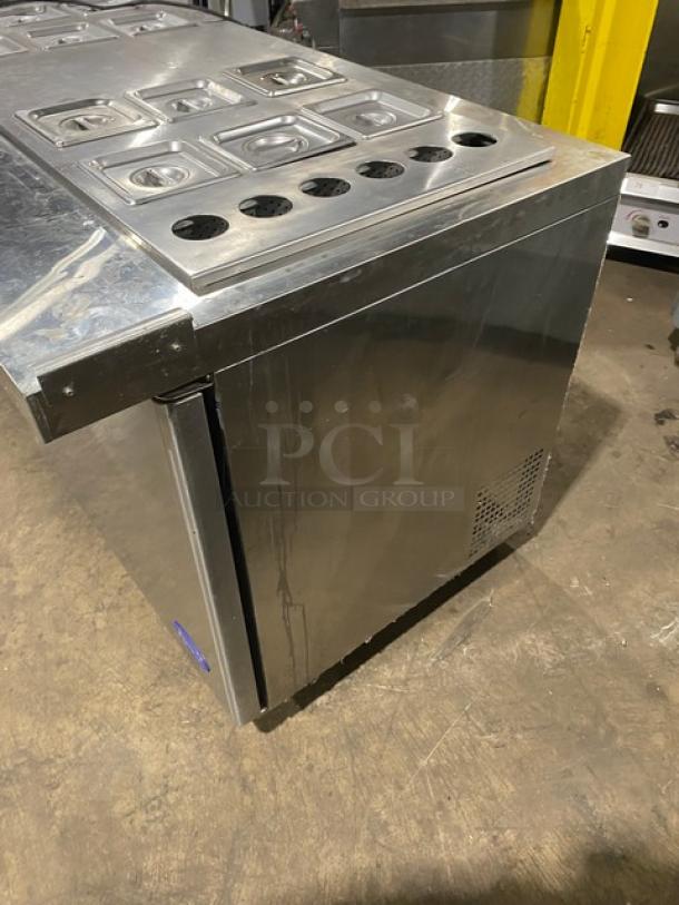 Atosa! 2021! Commercial Stainless Steel Refrigerated 2 Door Mega Top Salad/Sandwich Prep Table! With Pan Lids! With Poly Coated Wire Racks! Model: MSF8307GR SN: MSF8307GRAUS1T0321113000C40037! 115V 1 Phase! On Casters! Working When Removed! Under Warranty! - Image 2 of 10