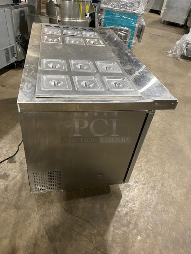 Atosa! 2021! Commercial Stainless Steel Refrigerated 2 Door Mega Top Salad/Sandwich Prep Table! With Pan Lids! With Poly Coated Wire Racks! Model: MSF8307GR SN: MSF8307GRAUS1T0321113000C40037! 115V 1 Phase! On Casters! Working When Removed! Under Warranty! - Image 4 of 10