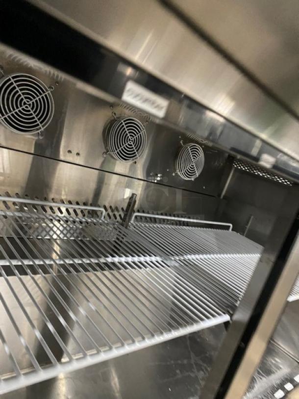 Atosa! 2021! Commercial Stainless Steel Refrigerated 2 Door Mega Top Salad/Sandwich Prep Table! With Pan Lids! With Poly Coated Wire Racks! Model: MSF8307GR SN: MSF8307GRAUS1T0321113000C40037! 115V 1 Phase! On Casters! Working When Removed! Under Warranty! - Image 8 of 10