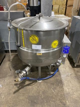 Cleveland Range Commercial Stainless Steel Natural Gas Powered 40 Gal. Self Contained Stationary Steam Kettle! With Gooseneck Faucet! Model: KGL-40 SN: WT4921-99L-01! On Legs! Working When Removed!