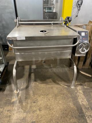 Groen Eclipse Series Commercial Stainless Steel Natural Gas Powered 40 Gallon Tilted Braising Pan/Ultra Tilt Skillet! With Thermostatic Control! Model: BPM-40G SN: J149076-1-4! 120V 1 Phase! On Legs! Working When Removed!
