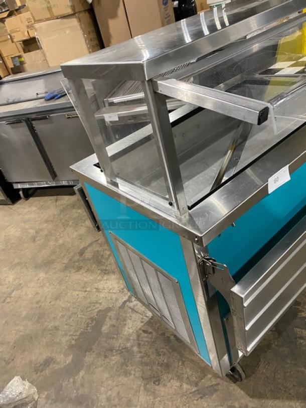 Delfield Commercial Stainless Steel Custom Buffet Style Hot/Cold Counter! With Lift Open Sneeze Guard! With Foldable Tray Slide & Prep Station! Model: Custom SN: 92011801M! 120/208-230V 1 Phase! On Casters! - Image 2 of 11
