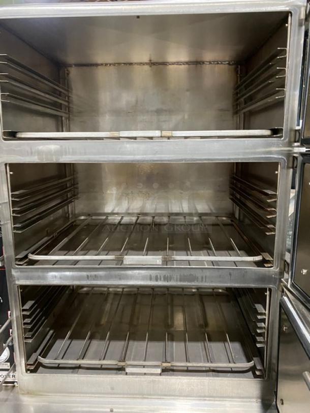 Market Forge A-Cooker Series Commercial Stainless Steel Natural Gas Powered 3 Compartment Steam Broiler Cabinet! With Individual Controls! With Wired Oven Racks! Model: M36G300A-4SP SN: 220533! 120V 1 Phase! On Legs! - Image 5 of 9