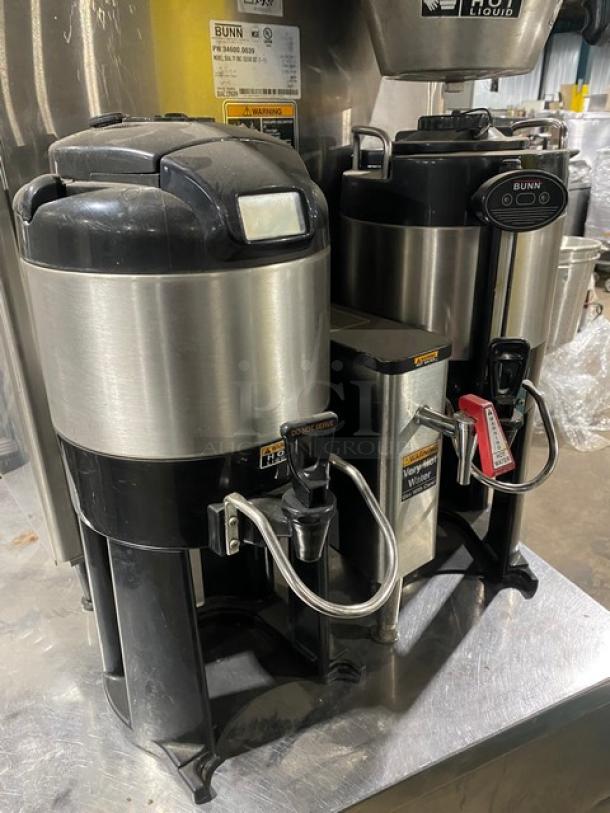 Bunn ThermoFresh Series Commercial Stainless Steel Countertop Dual Coffee Brewer! With Hot Water Dispenser! With Digital Brewer Controls! With Brew Basket & 2 Bunn ThermoFresh Servers/Base! Model: Dual TF DBC SN: DUAL139609! 120/208-240V 1 Phase! on Legs! - Image 7 of 8