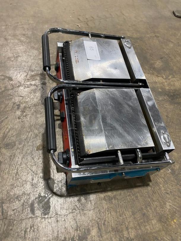 Avantco Commercial Stainless Steel Electric Powered Countertop Dual Panini/Sandwich Press Grill! With Thermostatic Controls! With Upper & Lower Grooved Grates! Model: 177PG400 SN: CK-230628R-1168! 120V 1 Phase! - Image 2 of 8