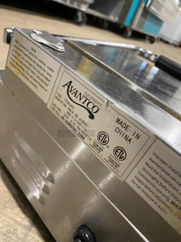 Avantco Commercial Stainless Steel Electric Powered Countertop Dual Panini/Sandwich Press Grill! With Thermostatic Controls! With Upper & Lower Grooved Grates! Model: 177PG400 SN: CK-230628R-1168! 120V 1 Phase! - Image 5 of 8