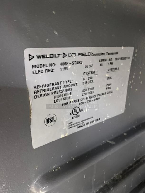 Delfield Commercial Stainless Steel Single Door Undercounter Worktop Refrigerator! Model: 406P-STAR2 SN: 1812152002113! 115V 1 Phase! On Casters! - Image 6 of 7