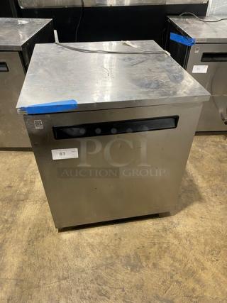 Delfield Commercial Stainless Steel Single Door Undercounter Worktop Refrigerator! With Built In Wide Panel Pan Holding Rack! Model: 406-STAR4 SN: 0806152000496! 115V 1 Phase! On Casters!