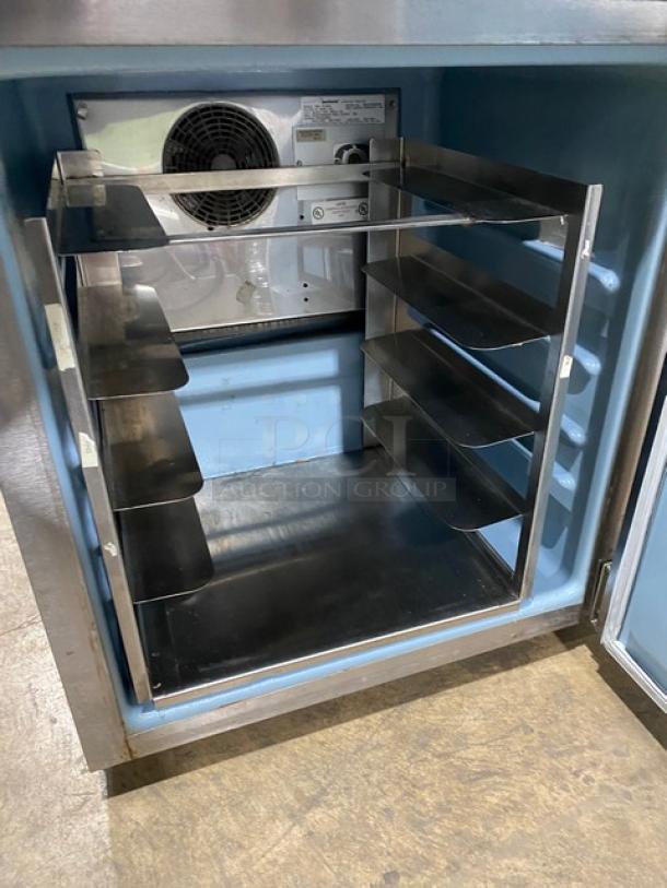 Delfield Commercial Stainless Steel Single Door Undercounter Worktop Refrigerator! With Built In Wide Panel Pan Holding Rack! Model: 406-STAR4 SN: 0806152000496! 115V 1 Phase! On Casters! - Image 5 of 7