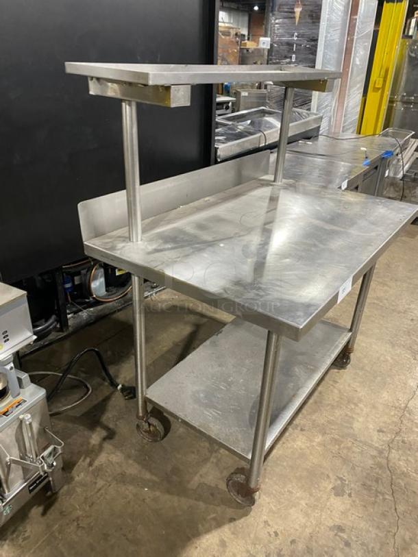 Commercial Stainless Steel Worktop Table! With Mini Turned Up Back Splash & Overhead Shelf! With Single Undershelf! On Casters! - Image 3 of 8