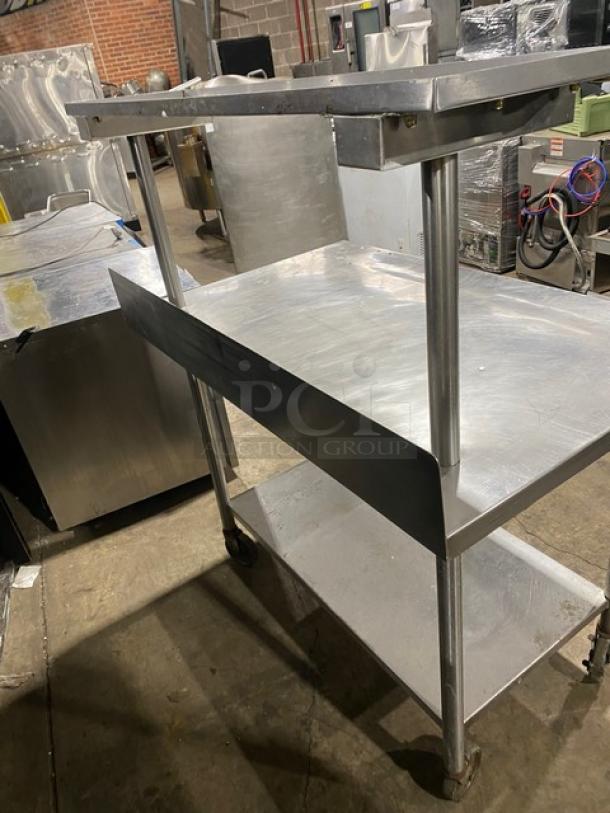 Commercial Stainless Steel Worktop Table! With Mini Turned Up Back Splash & Overhead Shelf! With Single Undershelf! On Casters! - Image 4 of 8