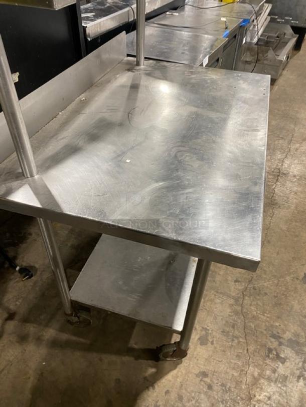 Commercial Stainless Steel Worktop Table! With Mini Turned Up Back Splash & Overhead Shelf! With Single Undershelf! On Casters! - Image 5 of 8