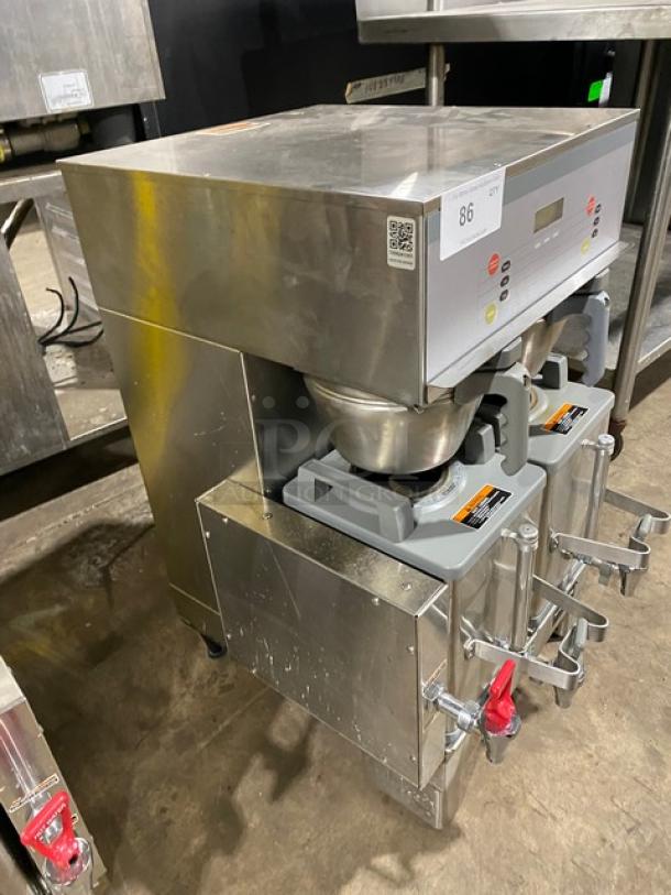 Bunn Starbucks Style Commercial Stainless Steel Countertop Dual Soft Heat Coffee Brewer! With Hot Water Dispenser! With Brew Baskets & Bunn Stainless Steel Servers! Model: DUAL SH DBC SN: DUAL217239! 120/208V 1 Phase! On Legs! - Image 2 of 9
