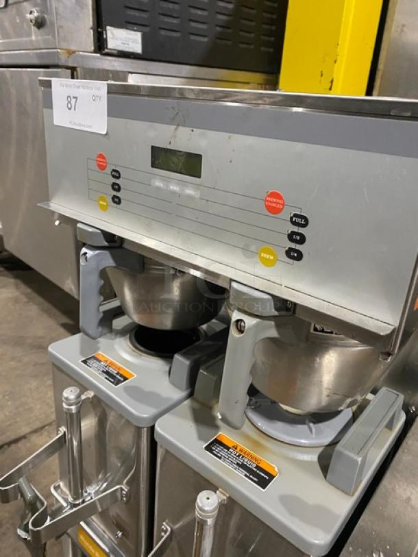 Bunn Starbucks Style Commercial Stainless Steel Countertop Dual Soft Heat Coffee Brewer! With Hot Water Dispenser! With Brew Baskets & Bunn Stainless Steel Servers! Model: DUAL SH DBC SN: DUAL185617! 120/208V 1 Phase! On Legs! - Image 5 of 8