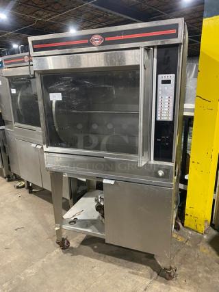 Cleveland Range Boston Market Style Commercial Stainless Steel Natural Gas Powered Open Display Rotisserie Convection Oven! With Single Undershelf Base! Model: BMR32 SN: WC98203-06I-01! 115V 1 Phase! On Casters!