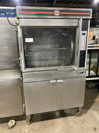 Cleveland Range Boston Market Style Commercial Stainless Steel Natural Gas Powered Open Display Rotisserie Convection Oven! With Single Undershelf Base! Model: BMR32 SN: WC34346-96D-71! 115V 1 Phase! On Casters!