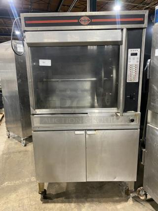 Cleveland Range Boston Market Style Commercial Stainless Steel Natural Gas Powered Open Display Rotisserie Convection Oven! With Single Undershelf Base! Model: BMR32 SN: WC33839-96C-01! 115V 1 Phase! On Casters!