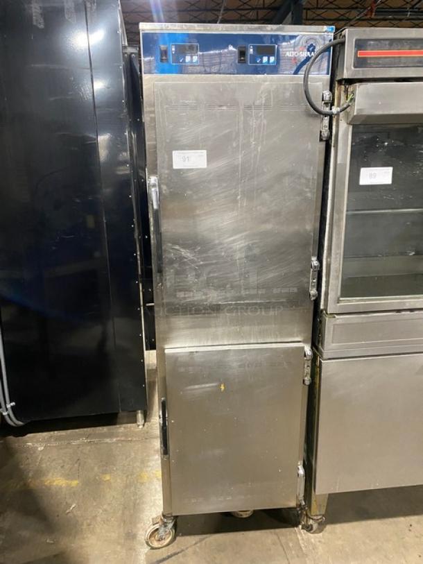 Alto-Shaam Commercial Stainless Steel Dutch Door Dual Compartment Mobile Hot Food Heated Holding Cabinet! With Built In Pan Holding Racks! Model: 1000-UP SN: 1077055-000! 120V 1 Phase! On Casters! - Image 1 of 9