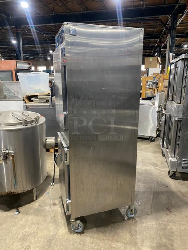 Alto-Shaam Commercial Stainless Steel Dutch Door Dual Compartment Mobile Hot Food Heated Holding Cabinet! With Built In Pan Holding Racks! Model: 1000-UP SN: 2049363-000! 120V 1 Phase! On Casters! - Image 4 of 9