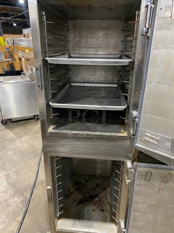 Alto-Shaam Commercial Stainless Steel Dutch Door Dual Compartment Mobile Hot Food Heated Holding Cabinet! With Built In Pan Holding Racks! Model: 1000-UP SN: 2049363-000! 120V 1 Phase! On Casters! - Image 5 of 9