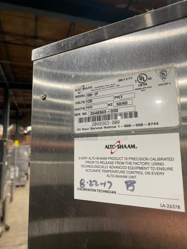 Alto-Shaam Commercial Stainless Steel Dutch Door Dual Compartment Mobile Hot Food Heated Holding Cabinet! With Built In Pan Holding Racks! Model: 1000-UP SN: 2049363-000! 120V 1 Phase! On Casters! - Image 8 of 9