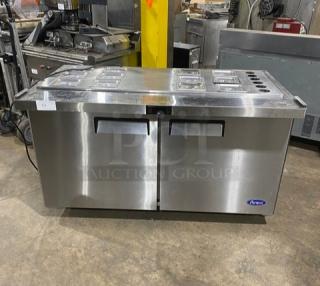 Atosa! 2021! Commercial Stainless Steel Refrigerated 2 Door Mega Top Salad/Sandwich Prep Table! With Pan Lids! With Poly Coated Wire Racks! Model: MSF8307GR SN: MSF8307GRAUS1T0321113000C40037! 115V 1 Phase! On Casters! Working When Removed! Under Warranty!