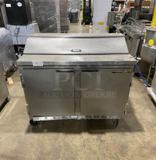 Beverage-Air Commercial Stainless Steel 2 Door Refrigerated Bain Marie Style Mega Top Salad/Sandwich Prep Table! Model: SP48-12! 115V 1 Phase! On Casters!