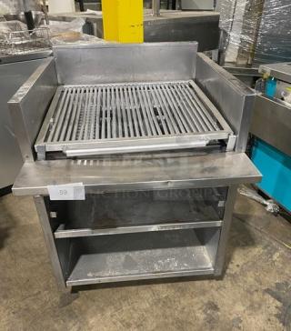 MagiKitch'n Commercial Stainless Steel Natural Gas Powered Char Broiler! With Back & Side Splash! With Pan Rail & Double Shelf Enclosed Base! Model: EMSMF30 SN: 99015007! On Casters!