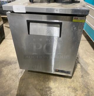True Commercial Stainless Steel Single Door Undercounter Refrigerator! With Poly Coated Wire Racks! Model: TUC-27 SN: 8505013! 115V 1 Phase! On Casters!