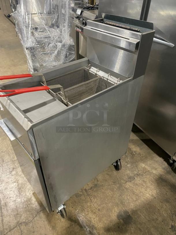 Cooler Depot USA Commercial Stainless Steel Liquid Propane Powered Deep Fat Fryer! With Back Splash & Basket Hanger! With 2 Frying Baskets! Model: CCF3-LPG SN: 2024000VIV230428230500019! On Casters! - Image 3 of 8