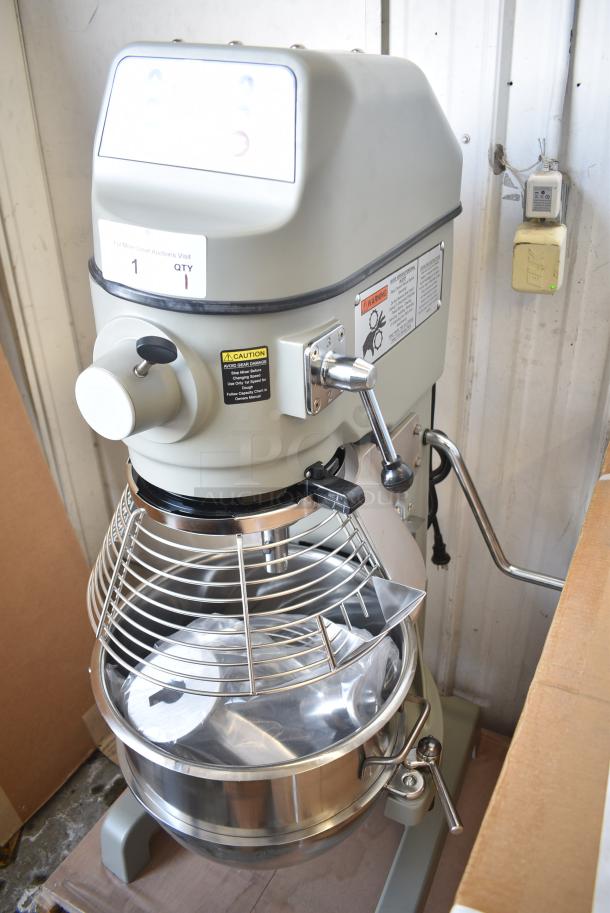 BRAND NEW SCRATCH AND DENT! 2024 Globe SP30 Metal Commercial Floor Style 30 Quart Planetary Dough Mixer w/ Stainless Steel Mixing Bowl, Bowl Guard, Dough Hook, Paddle and Whisk Attachments. 115 Volts, 1 Phase. - Image 1 of 10