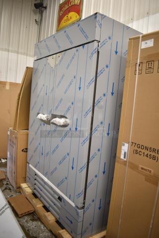 BRAND NEW SCRATCH AND DENT! Beverage Air HBR49HC-1 Stainless Steel Commercial 2 Door Reach in Cooler w/ Poly Coated Racks. 115 Volts, 1 Phase. Tested and Working!
