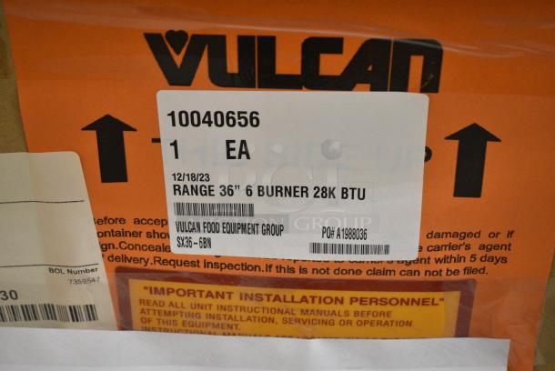 BRAND NEW IN CRATE! Vulcan SX36-6BN Stainless Steel Natural Gas 6 Burner 36" Range with Standard Oven. 198,000 BTU - Image 3 of 4