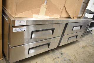 BRAND NEW SCRATCH AND DENT! 2024 Avantco 178CBE72HC CBE-72-HC Stainless Steel Commercial 72" 4 Drawer Refrigerated Chef Base on Commercial Casters. 115 Volts, 1 Phase. Tested and Working!