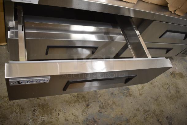 BRAND NEW SCRATCH AND DENT! 2024 Avantco 178CBE72HC CBE-72-HC Stainless Steel Commercial 72" 4 Drawer Refrigerated Chef Base on Commercial Casters. 115 Volts, 1 Phase. Tested and Working! - Image 5 of 9
