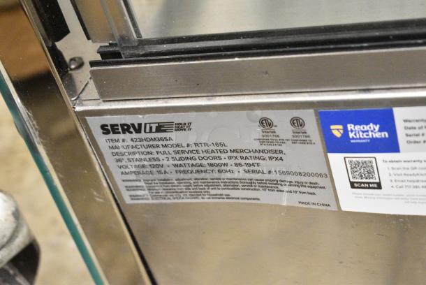 BRAND NEW SCRATCH AND DENT! ServIt 423HDM36SA 36" Self / Full Service 3 Shelf Countertop Heated Display Case with Sliding Doors. 120 Volts, 1 Phase. Tested and Working! - Image 5 of 5