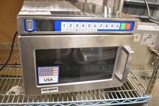 BRAND NEW SCRATCH AND DENT! 2024 Amana SWAHD12 Space Saver Heavy-Duty Stainless Steel Commercial Microwave with Push Button Controls. 120 Volts, 1 Phase.