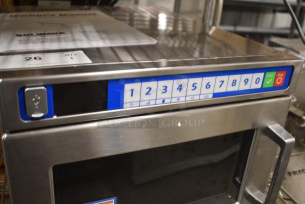 BRAND NEW SCRATCH AND DENT! 2024 Amana SWAHD12 Space Saver Heavy-Duty Stainless Steel Commercial Microwave with Push Button Controls. 120 Volts, 1 Phase. - Image 3 of 6