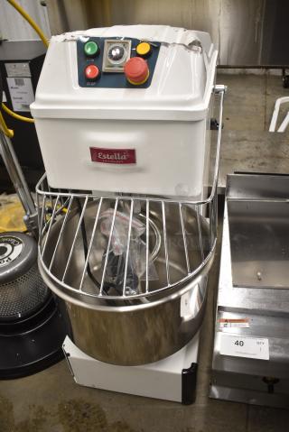 BRAND NEW SCRATCH AND DENT! Estella 348SM20 Metal Commercial 20 Qt. / 28 lb. Two-Speed Spiral Dough Mixer w/ Stainless Steel Mixing Bowl, Bowl Guard and Dough Hook Attachment. 120 Volts, 1 Phase.